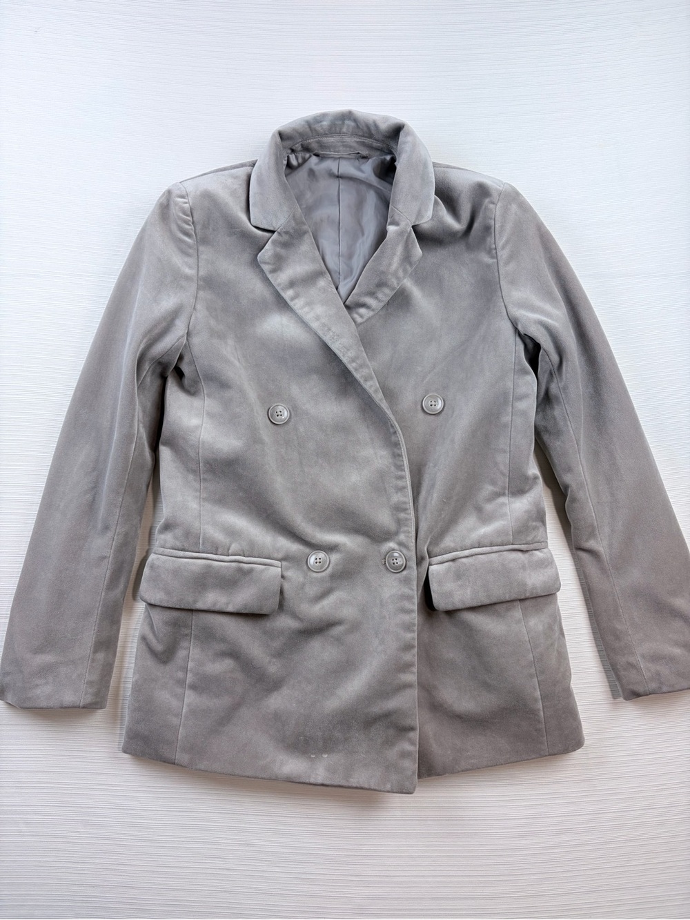 GU Korea Women's Double-Breasted Velvet Blazer Jacket - Light Gray